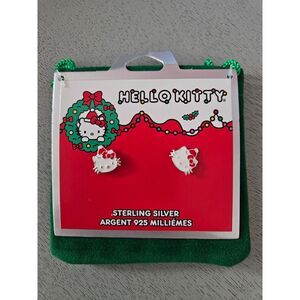 Sterling Silver Hello Kitty Santa Hat Christmas Stud Earrings